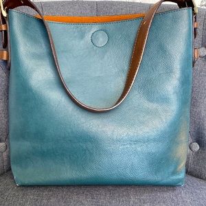 Large bucket bag. Bluish green.